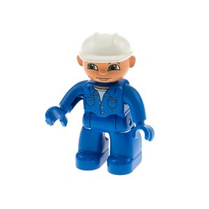 1x Lego Duplo Figur Mann Bauarbeiter Hose Top Hände blau Helm weiß 47394pb041