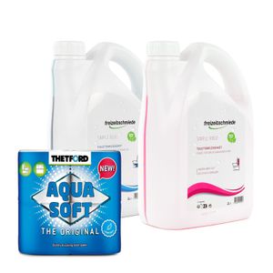 Freizeitschmiede Campingtoiletten Set Sanitärzusatz Simple Blue & Simple Rinse & Aqua Soft ToilettenpapierToilettenzusatz Spülwasser Fäkalientank