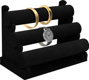 Kurtzy Samt Schmuck Aufbewahrungssystem (3 Ebenen) Schmuckständer Schwarz 30 x 17 x 23cm Abnehmbarer Schmuck Ständer, Uhrenhalter Uhrenständer,