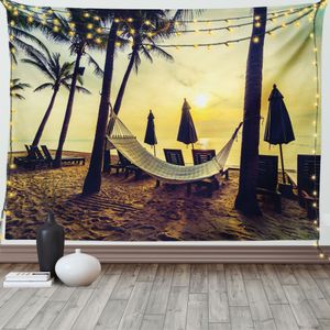 ABAKUHAUS Strand Wandteppich, Kokosnuss exotische Palmen, Wohnzimmer Schlafzimmer Heim Seidiges Satin Wandteppich, 200 x 150 cm, Mehrfarbig