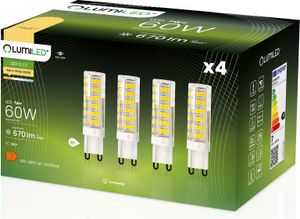 LUMILED LED žiarovky G9 Sada 4 LED diód 7W = 60W 3000K Teplá biela 670lm 360° 230V žiadne blikanie SMD malé LED žiarovky