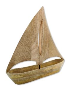 Holz Skulptur Segel-Boot 34 x 35cm braun Dekofigur Tisch-Deko Holzboot Schiff Figur