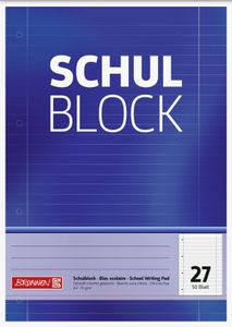 BRUNNEN 1052527 Schulblock A4, 50 Blatt, gelocht, Lineatur 27