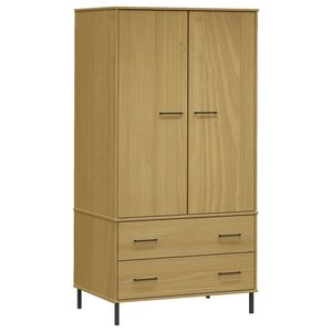 vidaXL Kleiderschrank OSLO Metallbeinen Braun 90x55x172,5cm Massivholz