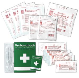 Austauschset Sterilteile für Verbandkästen und Erste-Hilfe-Koffer DIN/EN 13 157 für Betriebe inkl. steriler Pinzette und Verbandbuch