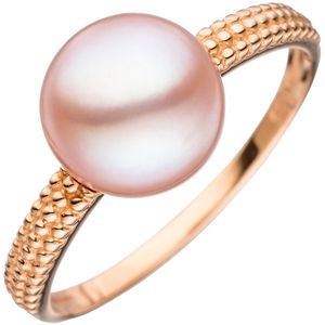 JOBO Damen Ring 585 Gold Rotgold 1 rosa Süßwasser Perle Goldring Perlenring Größe 58