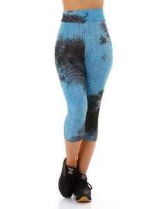 High Waist Batik Fitness 7/8 Leggings mit Struktur und Push up-Effekt, Farbe: Blau, Größe: L/XL