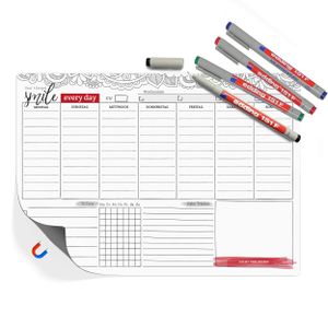 Magnetischer Wochenplaner mit Habit Tracker und To-Do-Liste - Abwischbarer Organizer inklusive 4 Markenstifte - DIN A4 Größe, ideal für den Kühlschrank