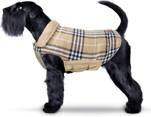 Hund umkehrbar Schottenkaro Mantel Herbst Winter warme gemütliche Weste Britischen Stil Hund gefütterte Jacke für Kleine Mittlere große Hunde, Beige, L