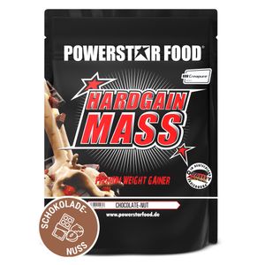 Powerstar HARDGAIN MASS 1600g | PREMIUM WEIGHT GAINER ohne Zucker-Zusatz | Masse, Kraft & Muskelaufbau | Mass Gainer Shake mit Kreatin | Chocolate-Nut