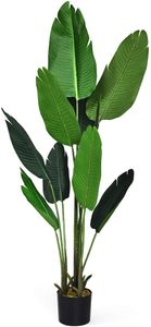 GOPLUS Kunstbaum, Kunstpflanze, Zimmerpflanze, Kunstpalme, Höhe 160cm, mit Stabilem Topf & 10 Großen Blättern, Groß, Perfekt für Innen- & Außendekoration, Grün