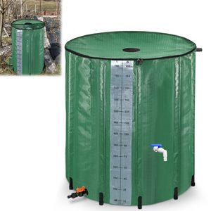 LARS360 750L Regentonne Faltbar Regenwassertonne Regenwasserfass Regenwassertank PVC Wassertank mit Ablassventil -Grün mit Messskala