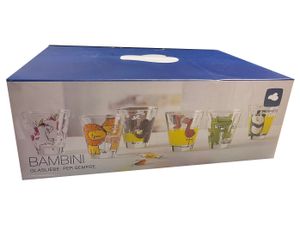 Leonardo Bambini Trink-Gläser, 6er Set, spülmaschinengeeignete Saft-Gläser, Kinder-Becher aus Glas mit Motiven Maus, Elefant, Ente 215 ml, 021421
