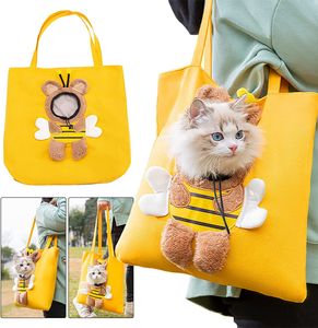 38*38cm Katzentasche, Umhängetasche für Haustiere, Tragbare Hundetragetasche, Tragetasche aus Segeltuch für kleine Hunde und Katzen (Biene)