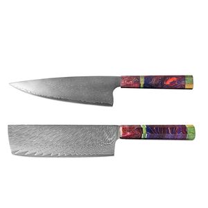 Messer SET Damastmesser, das Koch und Hackmesser mit exklusiven, unikaten Holzgriff