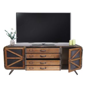 TV stolík HWC-F91, TV stolík nízka komoda, priemyselné jedľové drevo kov 55x139x41cm, hnedo-čierna