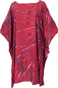 Batik Kaftan, Ibiza-Style Tunika, Boho Bluse, Damen Maxibluse - Rot, Mehrfarbig, Viskose, Blusen & Tunikas