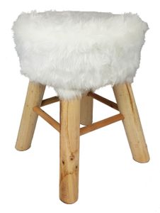 Kožešinová stolička s dřevěným rámem - Barva: bílá