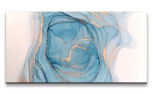 Leinwandbild 120x60cm Fließende Farben Blau Gold Dekorativ Modern