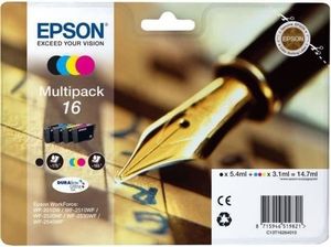 Epson C13T16264022 16 wkładów atramentowych MultiPack Bk,C,M,Y Blister Radio Frequency 175pg + 3x165pg, 1x5,4ml + 3x3,1ml PU=4 do Epson WF 2010