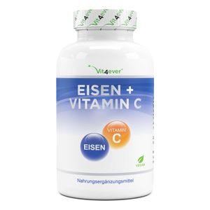Eisen - 365 Tabletten mit 40 mg reinem Eisen + natürlichem Vitamin C - Premiumrohstoff: Eisenbisglycinat (Eisen-Chelat) – Hochdosiert – Vegan - Labor