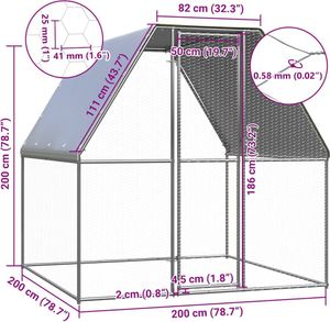 vidaXL Klietka pre kurčatá strieborná a sivá 2x2x2 m Pozinkovaná oceľ