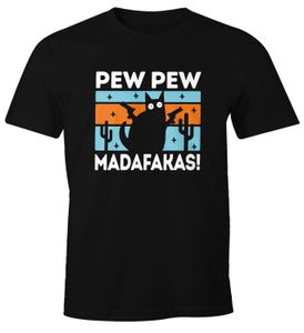 Herren T-Shirt Pew Pew Madafakas Katze Cat crazy verrückt Fun-Shirt Spruch lustig Moonworks® schwarz L