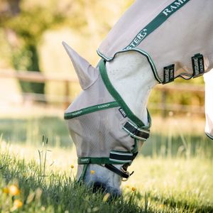 Horseware Rambo Plus Fly Mask Untreated, Größe:Pony, Farbe:oatmeal/green