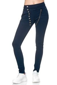 Elara Damen Jeans Boyfriend Baggy Knopfleiste Blau EL05-1 DeepBlue-48/4XL