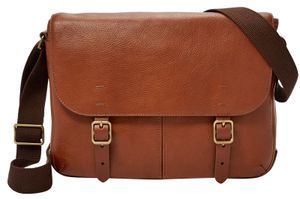 FOSSIL Leder Umhängetasche Buckner Ew City Commuter Cognac braun