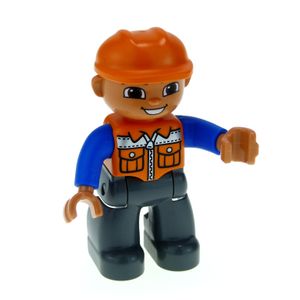 1x Lego Duplo Figur Mann Bauarbeiter neu-dunkel grau orange blau Helm 47394pb156