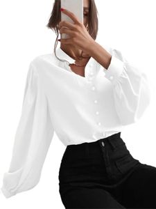 Blusen Mädchen Rund-Ausschnitt Tops Urlaub Langarmbluse Elegante Laternenhemden Hemden ,Farbe:Weiß,Größe:S