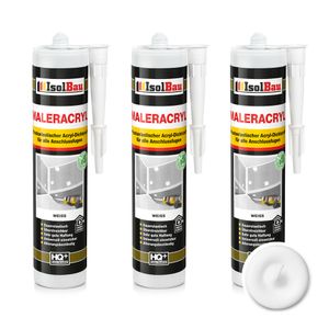 Isolbau Maleracryl 3 x 300 ml Weiß - Plastoelastischer Acryl-Dichtstoff zum Abdichten von Fugen im Innen- & Außenbereich - Kartusche