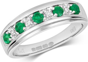 Funkelndes Feuer Klassischer 9 Karat (375) Weißgold Halb Eternity Diamant Ring Brillant-Schliff H - PK1 mit Smaragd, 54 (17.2); TRS291099KWRSN