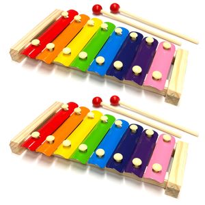 2x Kinder Glockenspiel mit  4 Schlägel 8 Farbigen Platten Xylophon Musikinstrument Metallophon