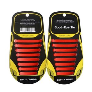Elastische Schnürsenkel Silikon Gummi Schleifenlose Schuhbänder ohne Binden Flach, Rot