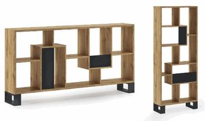 Skraut Home - Wohndesign-Bücherregal, Modell LOFT, Strukturfarbe Dunkle Eiche, 68,5x168x25cm