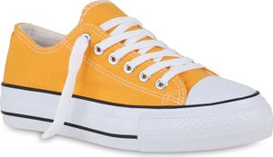 VAN HILL Damen Sneaker Low Bequeme Freizeit Schnürer Schnür-Schuhe 841219, Farbe: Dunkelgelb, Größe: 36