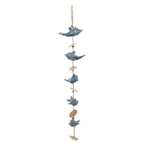 Clayre & Eef Windspiel Delfine 15*10*70/80 cm Blau, Braun   Keramik Delfine Klangspiel Windmobile Wind Gong