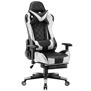 Schreibtischstuhl Gamingstuhl Bürostuhl Chefsessel Schwarz Weiß Fußablage NEU Racing Sportsitz Schalensitz PC Chair Drehstuhl