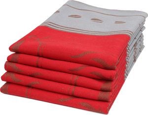 5er Set Geschirrtücher, 50x70 cm, 100% Baumwolle, Kaffee Motiv, rot hellgrau