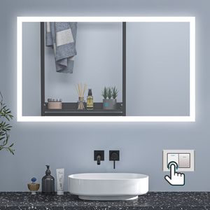Badspiegel mit Beleuchtung 120×70cm Wandschalter Touch Kalt/Neutral/Warmweiß dimmbar Beschlagfrei Spiegel
