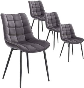WOLTU 4 x stoličky do jedálne Čalúnené stoličky s operadlom, zamatové, tmavo sivé