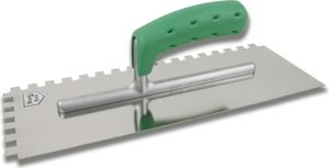 Hufa Profi Glättekelle 2K Griff mit langer Aluminium-Stütze 350x130mm 12x12mm gezahnt
