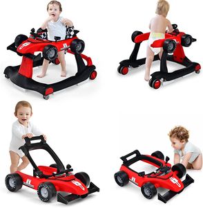 GOPLUS 4-in-1 Lauflernhilfe, Höhenverstellbare & Faltbare Lauflernwagen Tragkraft bis zu 15 kg,  Gehfrei mit Licht Musik  für Kinder von 6-18 Monaten (Rot)