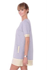 Damen Kleid Minikleid mit Kurzarm;S/M; Grau/Pastellgelb