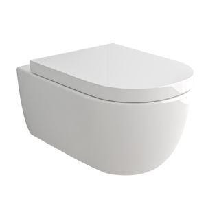 Alpenberger Hänge-WC Spülrandlos inkl. WC-Sitz | Keramik Wand WC mit WC-Sitz | Antibakterieller Oberfläche | Spülrandlose Toilette mit WC-Sitz | Rahmenlose Design |  Europa