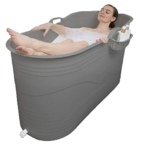 HelloBath® Mobile Badewanne für Erwachsene XL, Ideal für das kleines Badezimmer, 125 * 52 * 63cm, Stylisch und Stimmungsvoll (Grau)