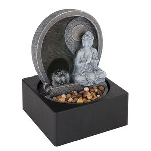 LED Tischbrunnen, Buddha Design, grau, H 24 cm