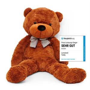 Lumaland Riesen XXL-Teddybär mit Knopfaugen und Schleife - 120 cm - Braun
